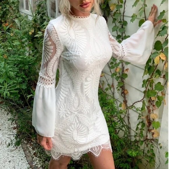 Luxe Turquoise Blue  Eyelash Lace Bell Sleeve Party Evening dress - Picture 2 of 8